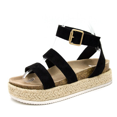 

YI XIE 2019 Europe&the United States new foreign trade straw bottom sandals waterproof buckle sandals 7442