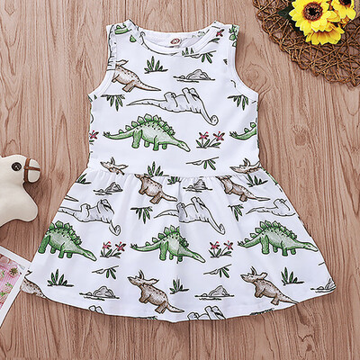 

Toddler Kids Baby Girls Sleeveless Cartoon Dinosaur Print Sundress Dress