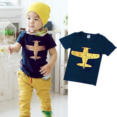 

Kids Baby Boys Plane Print Cotton Short Sleeve T-shirt Casual Tee Tops