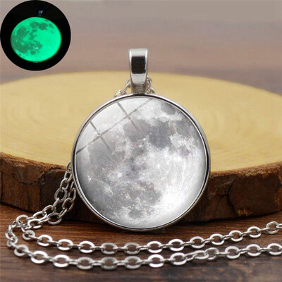 

Full Moon Glow In The Dark Pendant Necklace Luminous Moon Silver Chain Jewelry