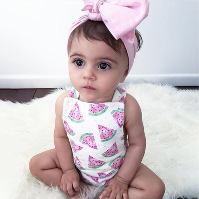 

2019 Summer Cute Baby Girls Romper Jumpsuit Headband Watermelon Printed Outfits Sunsuit Set New 0-24M Children Kids Clothes