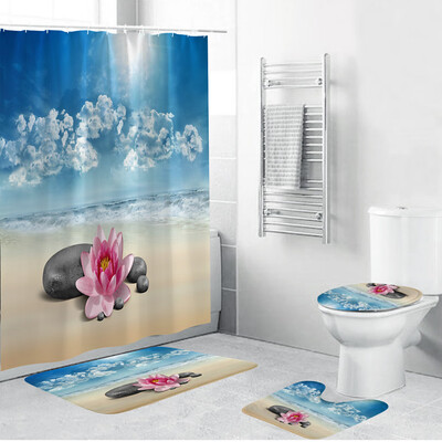 

〖Follure〗4PCS Non Slip Toilet Polyester Cover Mat Set Bathroom Shower Curtain