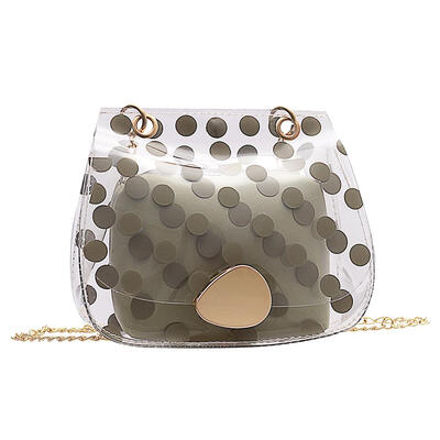

2pcsset Dot Print Clear Shoulder Handbags PVC Women Chain Crossbody Clutch
