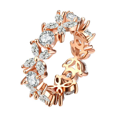 

Rose Gold Color Ring Crystal Romantic Flower Floral Finger Rings Fine Jewelry