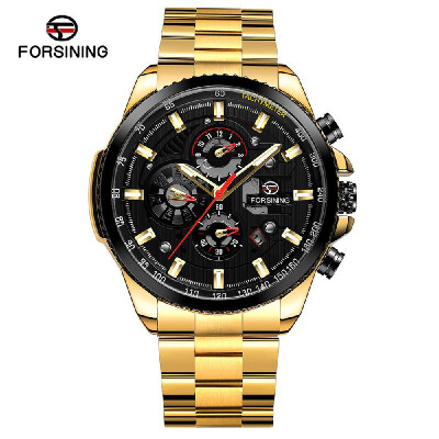 

FORSINING Men Three Dials Stainless Steel Band Calendar Analog Watch Waterproof Automatic Mechanical Wrist Watch