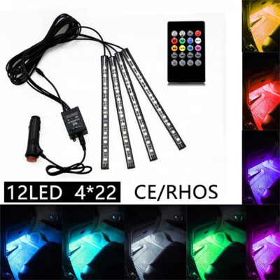 

4 Pcs 12 LED Car Interior Lamp Car LED Strip Atmosphere Light Lamp with Controller Colorful RGB Footwell Light