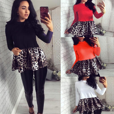 

Women&39s Fashion Leopard Patchwork Blouse Lady Autumn Long Sleeve Sexy Tops T-shirts