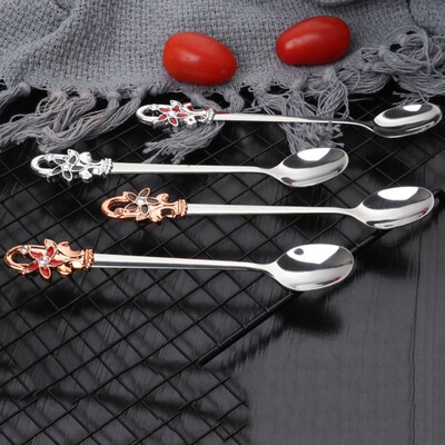 

304 Stainless Steel Long Handle Flower Head Spoon Coffee Soup Drink Cereal Dessert Dinning Teaspoon