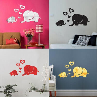 

Baby Room Wall Stickers Love Elephant 3D Acrylic Decor Mirror Stickers Modern