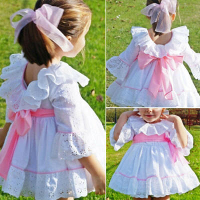 

UK Kids Baby Girls Clothes Ruffle Long Sleeve Lace Party Princess Tutu Dress
