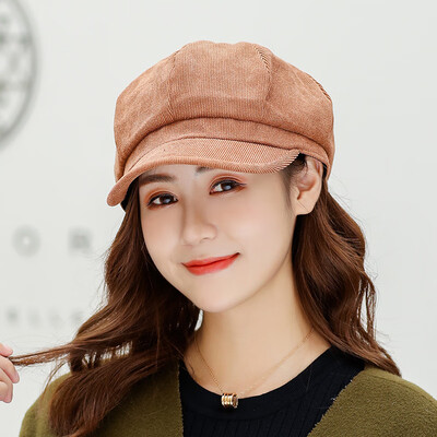 

Korean solid color corduroy octagonal hat female autumn&winter art painter hat retro duck tongue hat beret hat tide