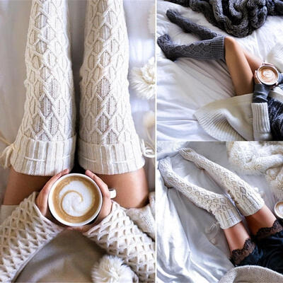 

Women Cable Knit Extra Long Boot Socks Over Knee Thigh High School Stocking