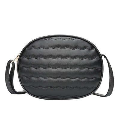 

Vintage Wavy Solid Color Dual Pockets Zipper Close Women Shoulder Bag Pouch