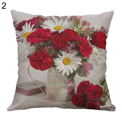 

Linen Rose Peony Tulip Flower Pillow Case Cushion Cover Sofa Bed Car Cafe Decor