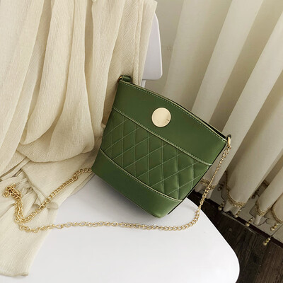 

Advanced temperament shoulder bag 2019 summer new rhombic embroidery line bucket handbag chic chain messenger bag