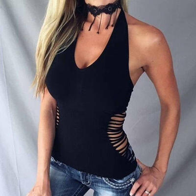 

Women Hang Neck Sleeveless Hollow Backless Casual Blouse Shirt Tops T-shirt