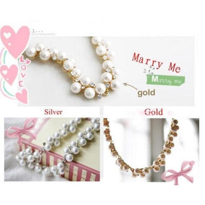 

TOY Elegant Women Exaggerated Rhinestone Pearl Texture Fashion Short Necklace
