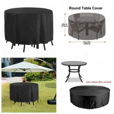 

Garden Patio Round Table Cover Waterproof Furniture Protection Cover Black