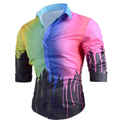 

Colored Drip Paint Print Casual Shirt