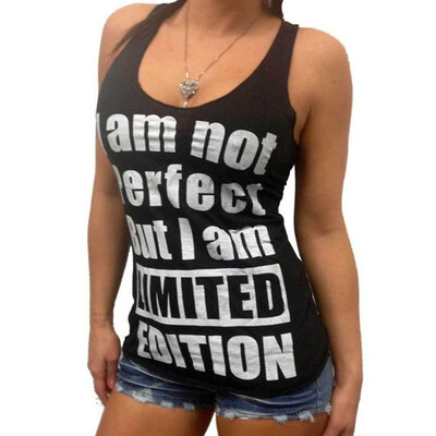 

Nomeni Fashion Womens O-Neck Letter Printing Sleeveless Vest Blouse Loose Shirt Tops