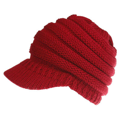 

Fashion Womens Stretch Knit Hat Messy Bun Ponytail Beanie Winter Warm Hole Hat