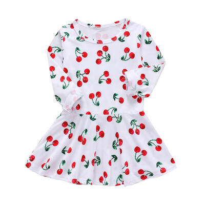 

Baby Girls Dress Summer Fruit Cherry Long Sleeve Casual Princess Sundresses