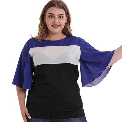 

Starmoon Women Horn Leaf Solid Sleeve Shirts Casual Plus Size Blouse