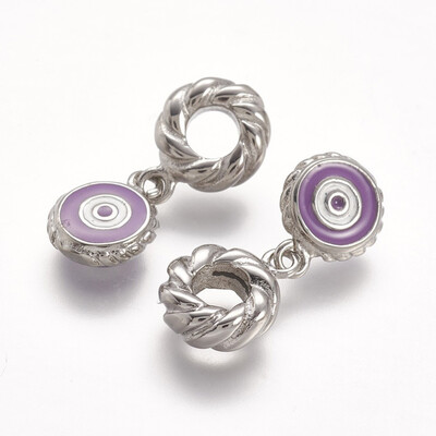 

304 Stainless Steel European Dangle Beads with Enamel Eye Stainless Steel Color MediumOrchid 255mm