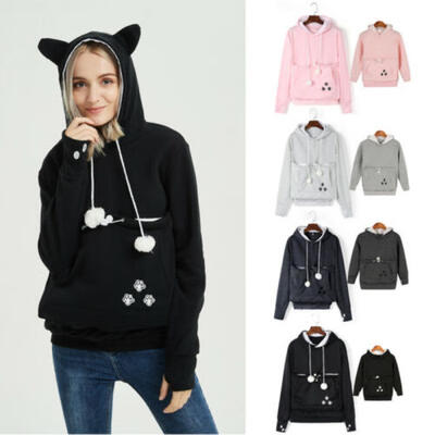 

Women Girl Family Pet Cat Carrier Coat Pouch Pocket Hoodie Top Sweatshirt Jumper