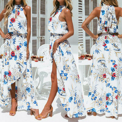

Womens Maxi Boho Floral Summer Beach Long Dress Evening Cocktail Party Sun Dress