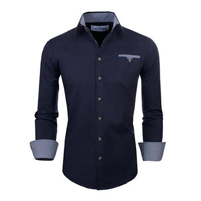 

Spring Autumn Male Fashion Pocket Shirt Casual Cotton Lapel Long-sleeve Patchwork Shirts