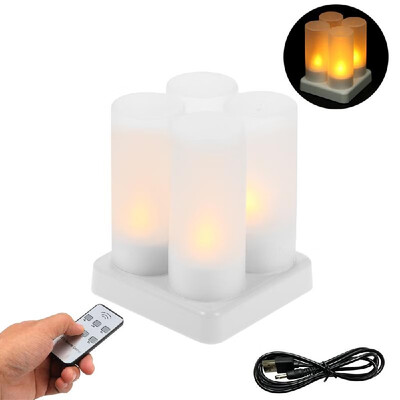 

Set of 12 Rechargeable LED Yellow Flickering Flameless Tealight Candles Lights with Remote Control Frosted Cups Charging Base for