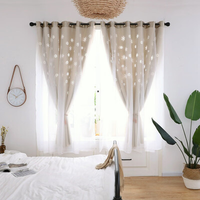 

100x200cm Snow Double Punch High Shading Hollow Layer Curtain for Home Sleeping Room Living Room Water washable