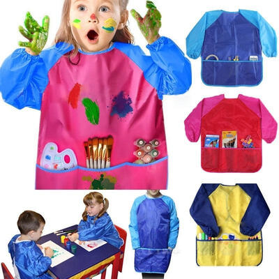 

Toddler Baby Kids Waterproof Long Sleeve Bibs Apron Pocket Feeding Smock