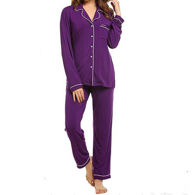 

Toponeto Womens Stripe Long Sleeve Pants Pajamas Button Lapel Underwear Set