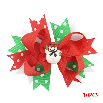 

10pcsset Child Christmas Snowman Grosgrain Ribbon Hair Clip Kids Party Hairbows Gift Bow Hairclips
