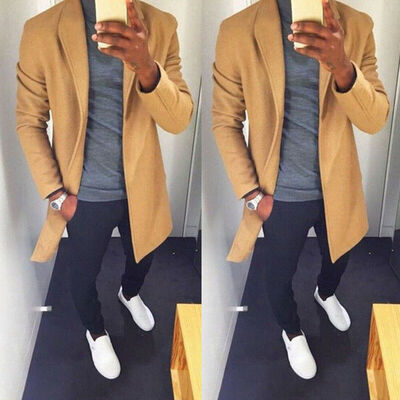 

Fashion Mens Wool Coat Winter Overcoat Trench Outwear Long Sleeve Jacket