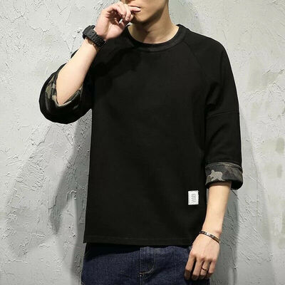 

Hip-Hop Mens Loose T-shirt Cotton Summer 34 Sleeve Shirts Plus Tops Tee New