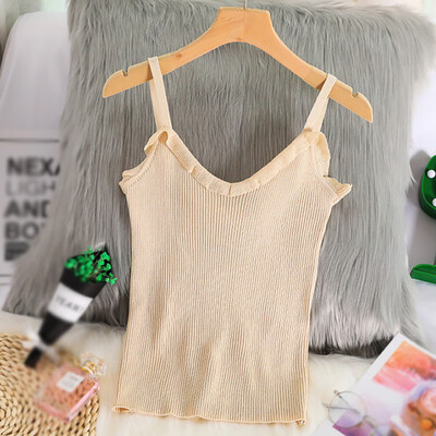 

Ladies Fashion Summer Casual Knitted Top Women Solid Sexy V-Neck Camisole