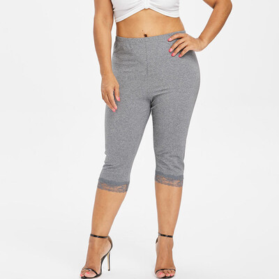 

Gobestart Fashion Womens High Waist Elastic Lace Plus Size Solid Sport Pants Yoga Shorts