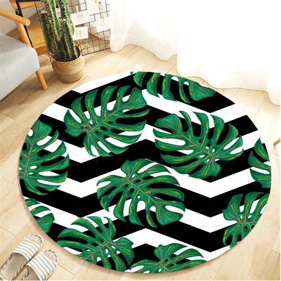 

Toponeto Tropical Plant leaves Pattern Round Flannel Bathroom Kitchen Carpet 60cm