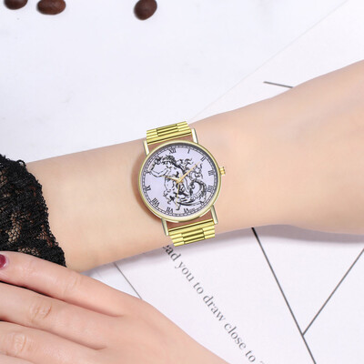

Animal Bird flowers Printed Stainless Women Watches Luxury Business Wristwatch Female Quartz Gift Clock relogio feminino