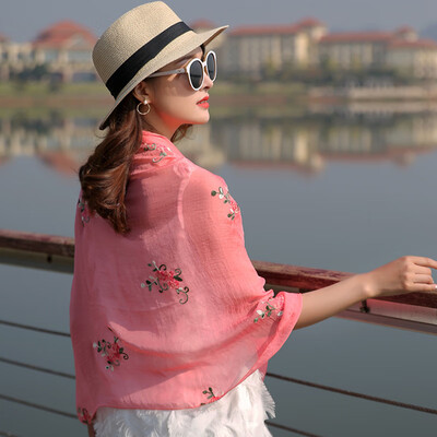 

Transit flower simulation silk scarf wholesale embroidery flower chiffon scarves scarf dual-use spring&summer sunscreen beach towel