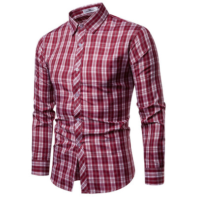 

Tailored Mens Fashion Business Leisure Plaid Printing Long-sleeved Shirt Tops Blouse