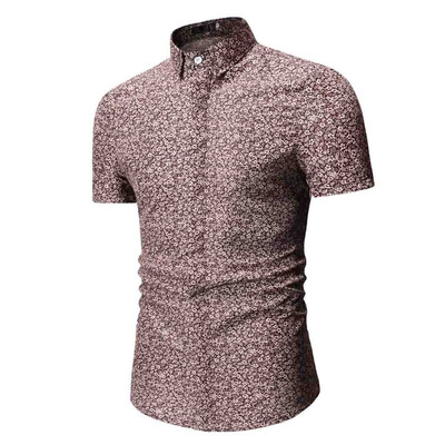 

Tailored Mens Summer Print Turn-Down Collar Slim Fit Short Sleeve Top Shirt Blouse