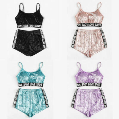 

Summer Women Sexy Pajamas Velvet Pijamas Sleepwear Deep V Sling Lingerie Set