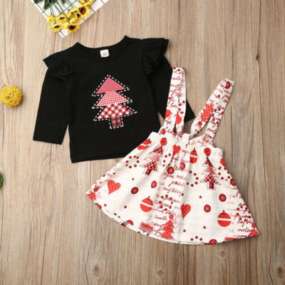 

Newborn Infant Baby Girl Christmas Tree Tops Strap Skirt Dress Sundress Clothes