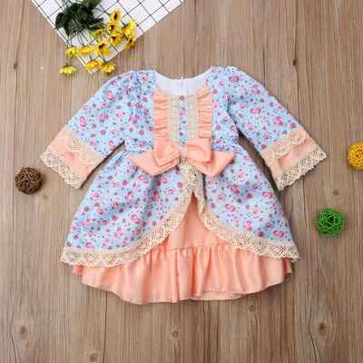 

USA Retro Kids Baby Girl Dress Xmas Thanksgiving Lace Flower Party Pageant Dress