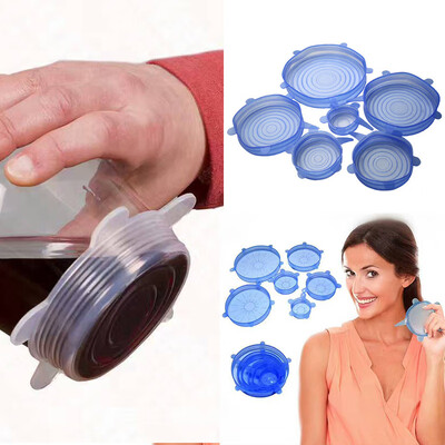

6pcs Silicone Stretch Lids Wrap Dish Bowl Pan Cover Kitchen Food Keep Fresh