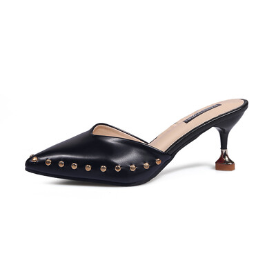 

Pointed cat&slippers women spring&summer English wind rivets high heel half slippers fashion lazy people out to drag